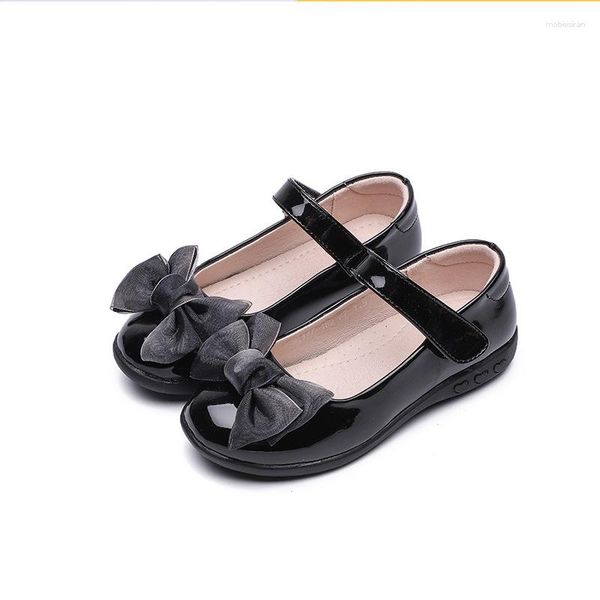 Scarpe basse Top Qaulity School Black Leather Kids Girls Bow Princess Vestito da studente per bambini per prestazioni 4 5 6 7 8-15T