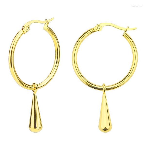 Brincos de Argola Moda Feminino Pendientes Prata Cor Rosa Dourado Preto Titânio Aço Redondo Grande Círculo Gota D'água Huggie Brincos Jóias