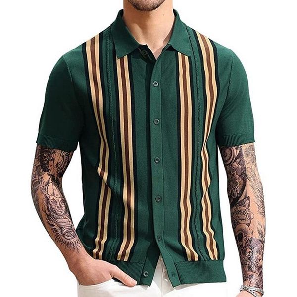 Polo da uomo Maglieria da uomo Polo manica corta Casual Slim Fit Colletto colletto Bottone Traspirante Estate Top Stripe Contrasto verde 230727