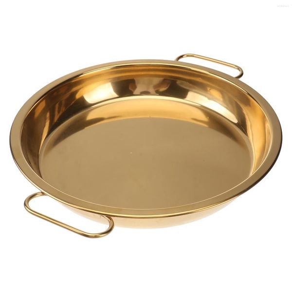 Set di stoviglie Vassoio da portata tondo in acciaio inossidabile Pan Cake Steamer Pot Piatto in metallo per la pelle fredda di tutti i giorni