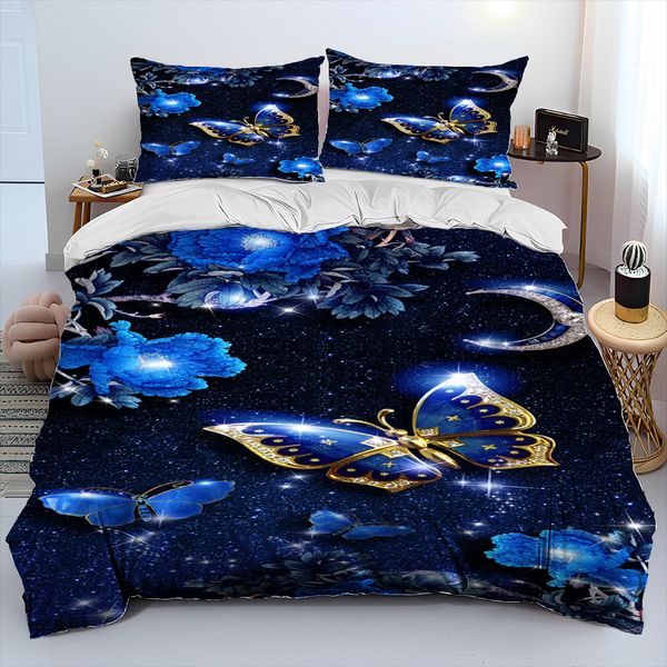 Conjuntos de cama 3D luxo flor borboleta 3 peças conjunto de edredom capa de edredom colcha de cama fronha tamanho king queen 230727