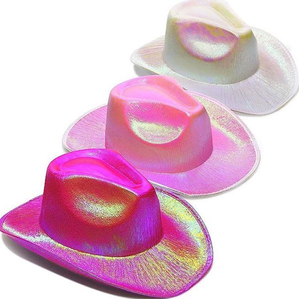 Space Cowboy Hat Neon Sparkly Glitter Shiny Caps Holographic Rave Fluorescent Cowgirl Cappelli Halloween Costume Party Accessori 7 colori SN4425