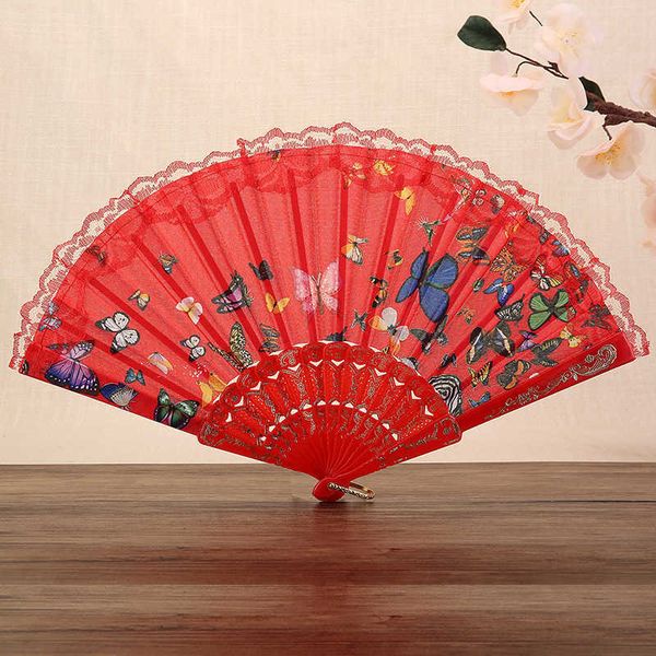 Produkte im chinesischen Stil farbenfrohe Schmetterling Spitzenklapper Fan Rib Hand Fan Lady Dancing Propival Festival Home Decor Birthday Party Geschenk