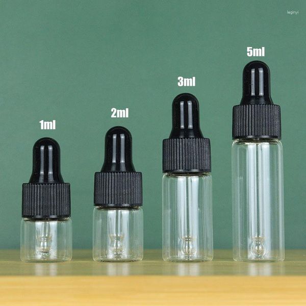 Garrafas de armazenamento 1ml/2ml/3ml/5ml Frasco de vidro conta-gotas transparente Pequena amostra de óleo essencial de viagem por atacado