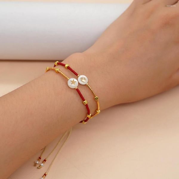 Braccialetti a maglie in forma di sorriso a forma di stella bianca con perline gioielli dell'amicizia regalo fortunato per le donne estate spiaggia fatta a mano