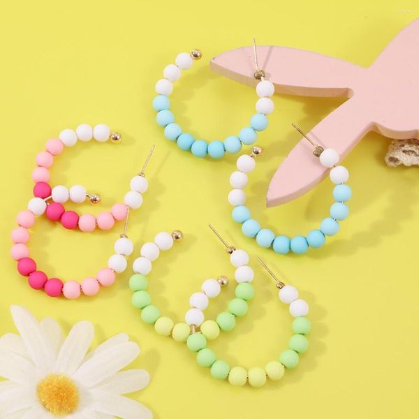 Orecchini a cerchio Perline di plastica acrilica Grande parola C per le donne Ragazze Rosa Verde Blu Colore sfumato Y2K Moda gioielli piercing alla moda