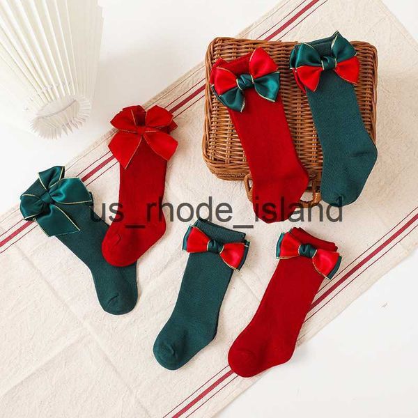 Bambini New Baby Girls Christmas Toddler Big Bow Red Knee High Long Soft Cotton Kids Sock Regalo appena nato Socken per 0-5 anni x0727