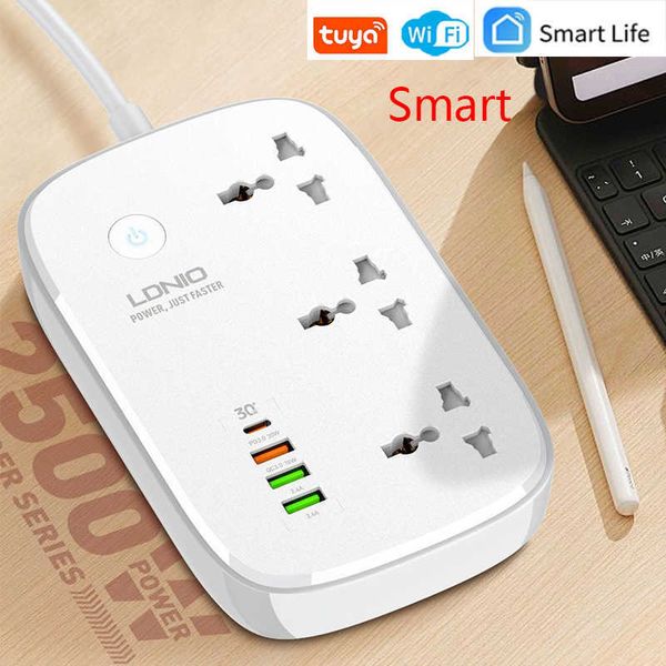 Smart Power Plugs LDNIO Smart Power Strip Tuya Timing WIFI Socket EU US UK Plug Adapter con 3 porte USB PD Telecomando Bluetooth Smart Life APP HKD230727