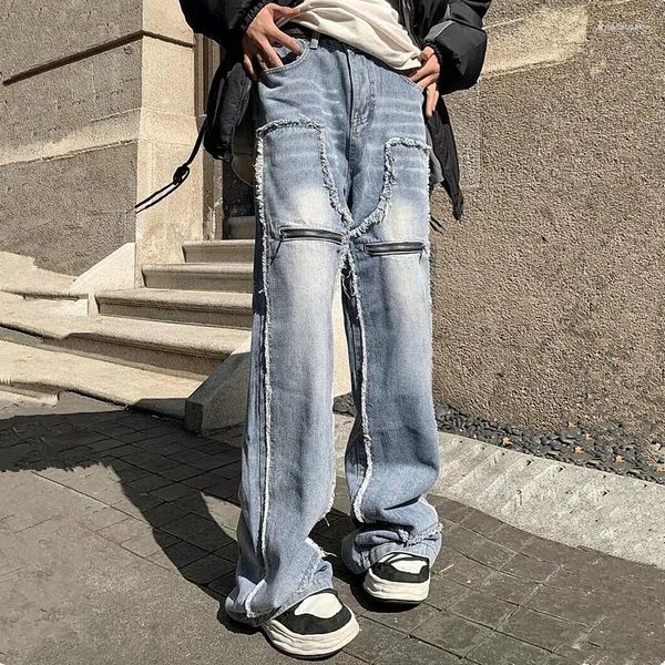 Männer Jeans 2023 Ropa Grunge Y2K Streetwear Zipper Gestapelt Baggy Cargo Hosen Männer Kleidung Gerade Lose Denim Hosen Pantalon homme