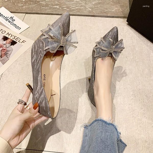 Elbise Ayakkabı Saçlı Toe Stiletto Kadın Yüksek Topuklu 2023 Sonbahar Moda Tacones Mujer Pembe Zaptos Bow Tie