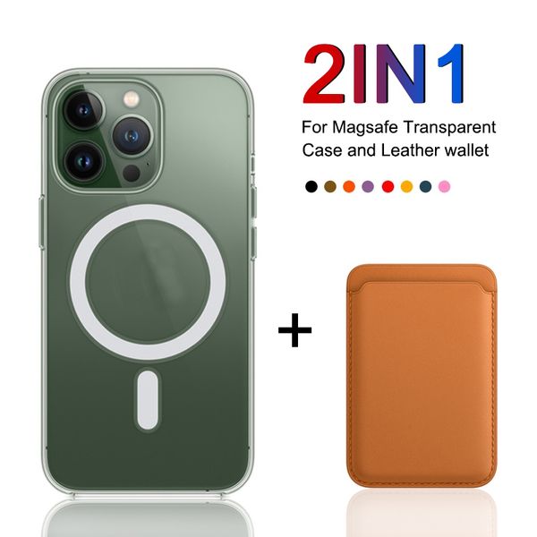 2in1 Hülle für Magsafe Wireless Charging Magnetische Handyhüllen für iPhone 15 14 13 11 12 Pro Max Leder Kartenhalter