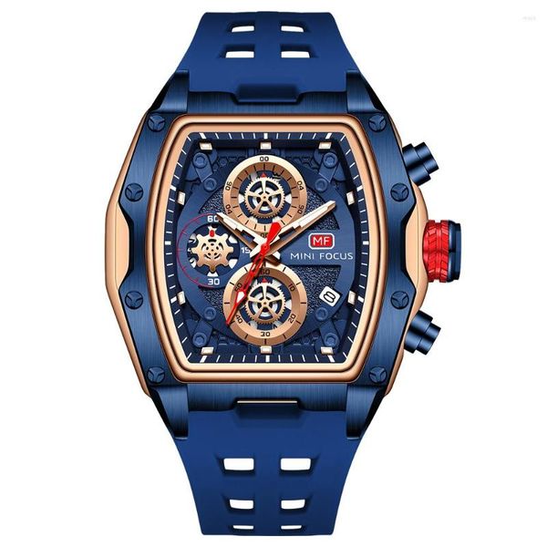 Armbanduhren Herrenuhren Luxus Sport Quarzuhr Für Männer Wasserdicht Mit Leuchtzeigern Chronograph Silikonarmband Blau 0473