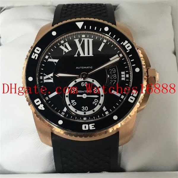 Top Quality Diver 18k Rose Gold W7100054 Black Dial Mens Machinery Automatic Sports Pulso Watches Gift Christmas Watche219g