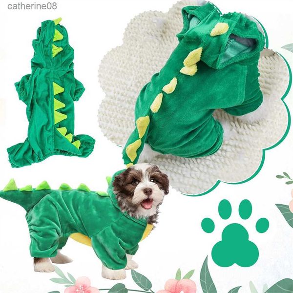 Inverno caldo pile vestiti per animali carino divertente dinosauro costumi cane gatto cappotto cucciolo gattino cosplay felpa con cappuccio abbigliamento piccolo cane tuta L230621