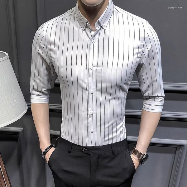 Camisas Casuais Masculinas Plus Size 5XL Estampado Listrado Meia Manga Camisa Social Masculina Fashion Business Formal Chemise Homme Party Club Social Masculino