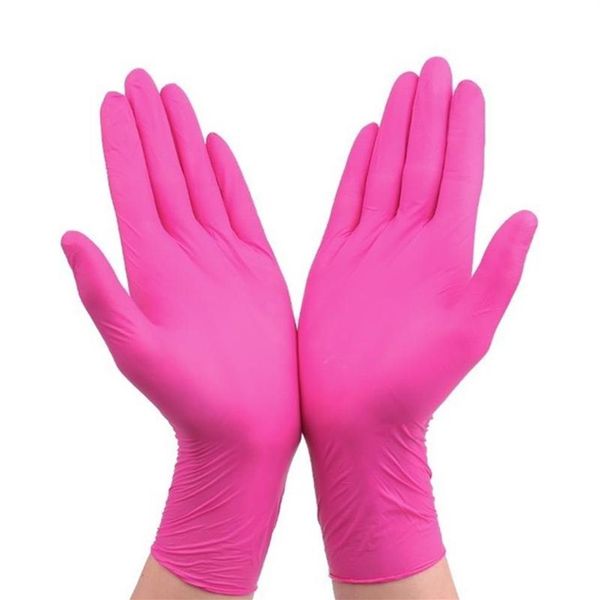 Guantes desechables Rosa Desechable Nitrilo Caucho Látex Universal Cocina Hogar Limpieza Jardinería Púrpura Negro 100pcs301x