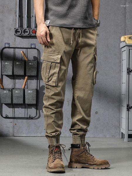 Calças masculinas 2023 primavera algodão carga multibolsos exército militar ajuste fino joggers roupas de trabalho calças táticas casuais