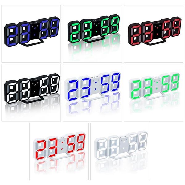 3D LED Digital Uhr Leuchtende Nacht Modus Helligkeit Einstellbar Elektrische Tischuhr 24 12 Stunden Display Wecker Wand Hängen2376