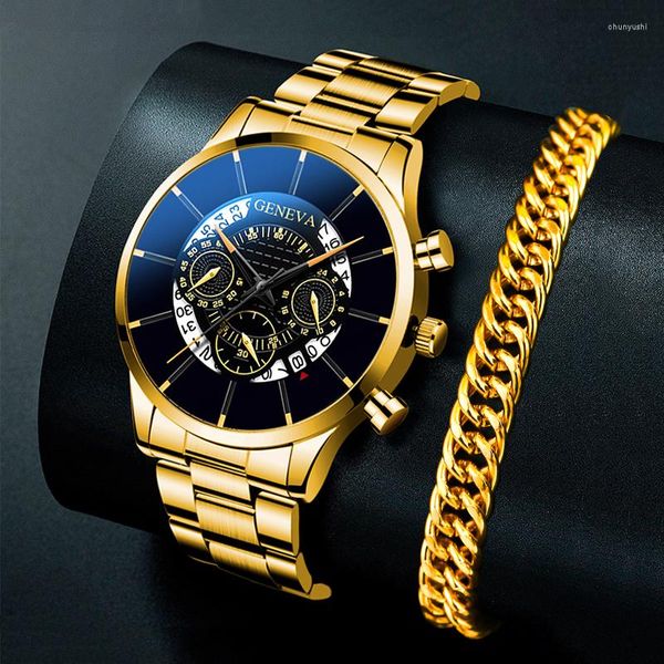 Orologi da polso 2023 Fashion Mens Calendario Orologi Uomo Business Orologio da polso al quarzo in acciaio inossidabile Bracciale in oro maschile Relogio Masculino