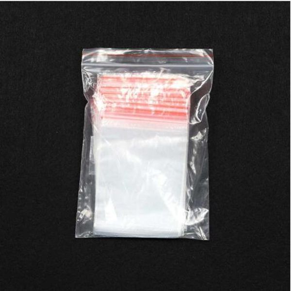 500pcs 4 6cm 5 7cm 6 8cm Clear Zip Lock Sacchetti per imballaggio in plastica Red Grip Self Seal Richiudibile Zipper Bag Mini Jewelry Bead Pouch277p