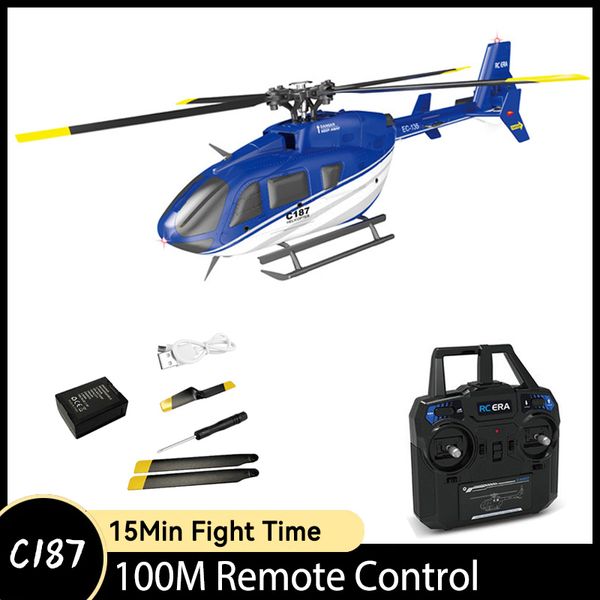 Inteligente Uav C187 RC Helicóptero 2.4Ghz 4CH 6 Axis Gyro Altitude Segure Controle Remoto Avião Brinquedo RTF Presente Para Crianças Ou Adultos EC135 230727