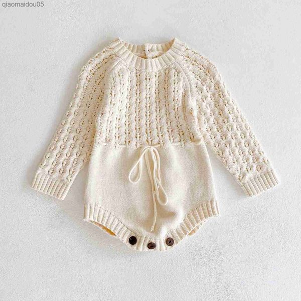 Kabel Kitting Baby Kleidung Baumwolle Weiß Strampler Kintwear Winter Herbst Langarm Onesies Pullover Bebe Overall L230712