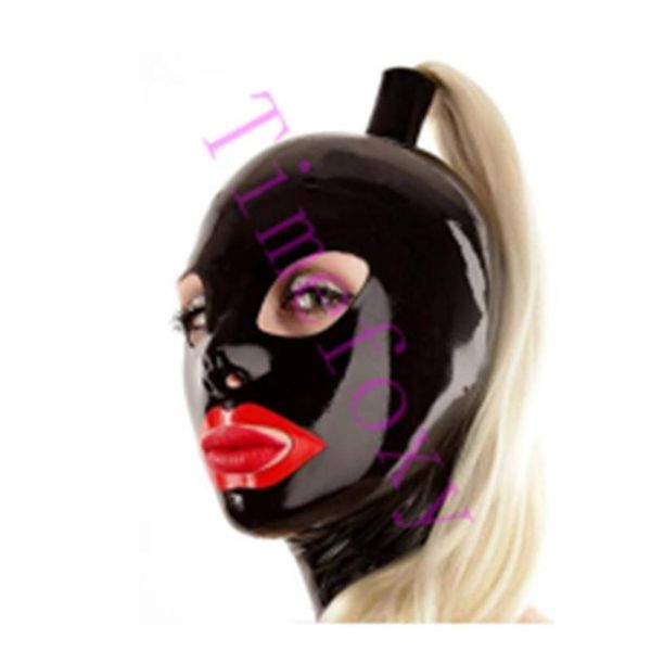 Máscaras de festa rabo de cavalo máscara de látex fetiche capuz com zíper nas costas bandagem fantasias acessórios para Halloween233w