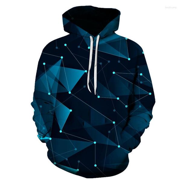 Erkek Hoodies Mavi Geometrik Son 3D Sweatshirt Genç Gevşek Sıradan Spor Giyim Bahar Sonbahar Ceket Sokak Giyim