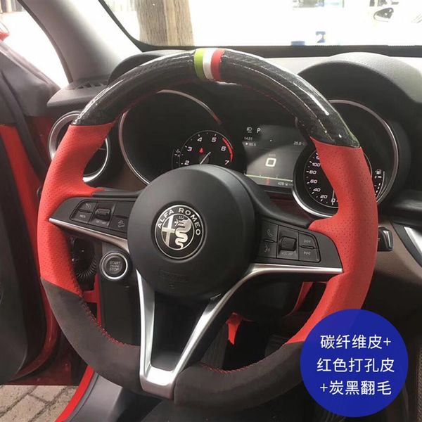 Para Alfa Romeo Stelvio Giulia DIY costurado à mão volante do carro alça capa acessórios interiores295B