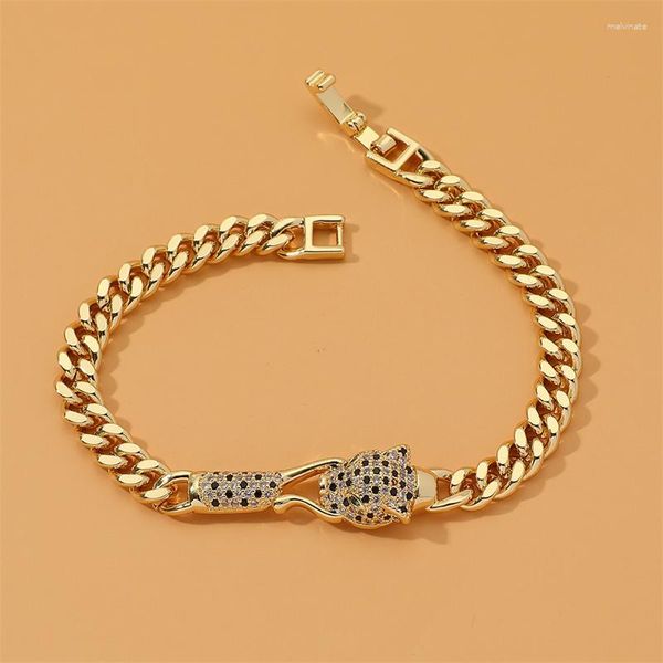 Charm Armbänder NurmWung Mode Gold Farbe Kupfer Hochzeit Schmuck CZ Zirkon Kubanische Kette Leopard Für Frauen