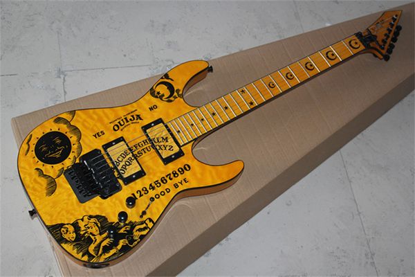 Top Quality Custom Shop KH-2 Kirk Hammett Ouija Frets Chitarra elettrica gialla Hardware nero all'ingrosso