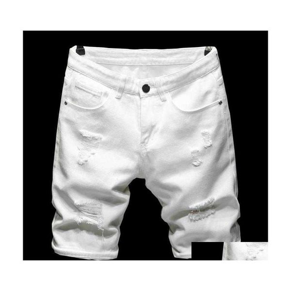 Shorts Masculino Plus Size Verão Branco Puro Preto Leve Rasgado Roupas Clássicas Homens Jovens Slim Straight Jeans Pf0C Drop Delivery Ot1Gt