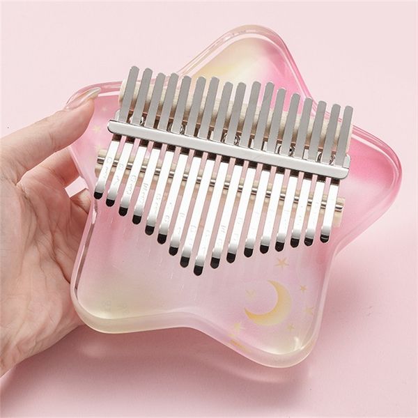 Itens de Novidade 17 Teclas Kalimba Thumb Piano Transparente Estrela Bonita Padrão de Lua Estilo Instrumento de Teclado de 21 Teclas Com Estojo de Armazenamento Martelo de Afinação 230727