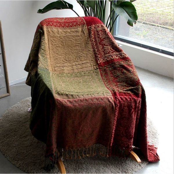 Cobertores Têxteis Cidade Ins Retro Sofá Decoração Toalha Mediterrânea Nepal Xadrez Patchwork Cobertor Pesado Cobertura Colcha 220x260cm 230727