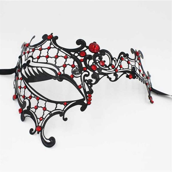 Moda Cosplay Maschera di Halloween Divertimento Nero Rosso Chiaro Strass Maschera per feste in metallo Costume Halloween Fantasma Matrimonio in filigrana Masquera259b