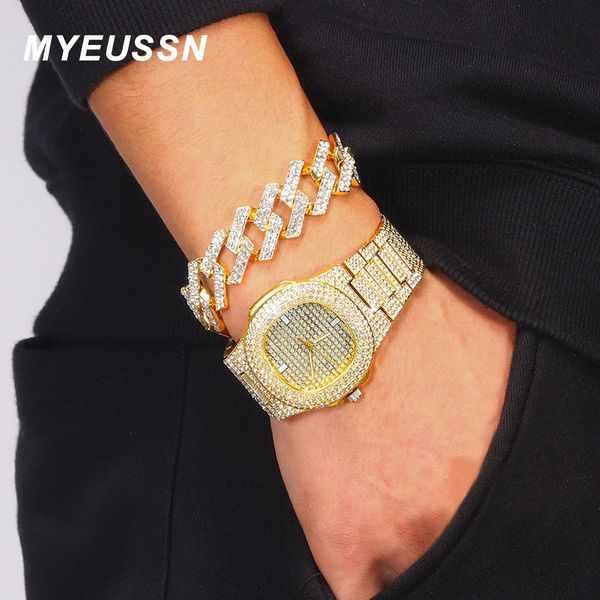 Charm Bracelets Hip Hop Iced Out Cuban Bracelet Men 20MM Cuban Chain Jewelry Watch Terno Silver Color Tennis Chain Watch For Men's Rapper Gift 230728