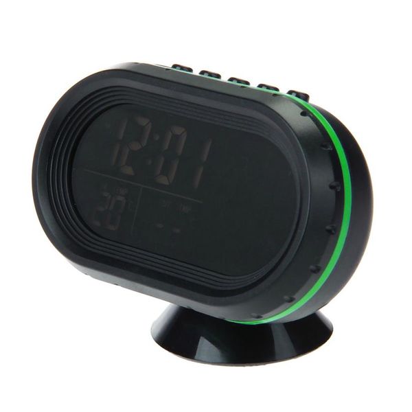 VST-7009V Çok Fonksiyonlu Araç Elektronik Saat Termometresi Gece Işıkları ile Siyah Cam Ekran-Yeşil Black258N