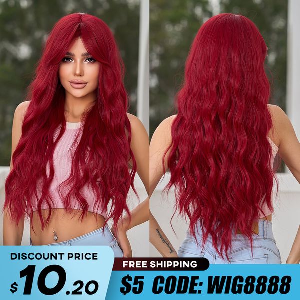 Cosplay Wigs oneNoly Long Red Wig with Bangs Wave Synthetic Wigs for Women Halloween Party Cosplay Natural Heat Resistant Hair 230727