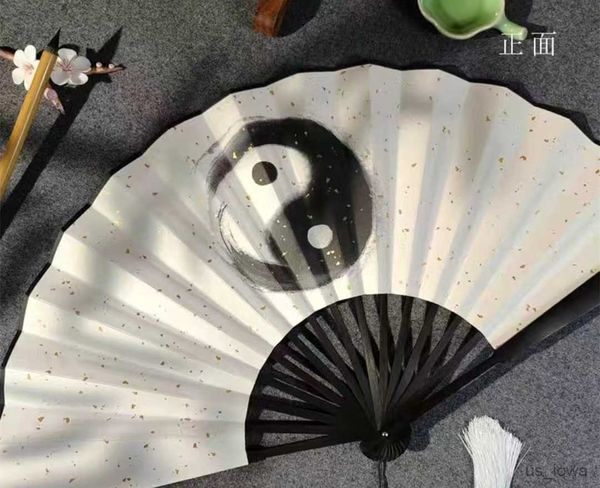 Produtos de estilo chinês Ventilador de presente de estilo antigo chinês Preto Branco Ventilador dobrável para casa Ventilador de caligrafia decorativo com borlas R230728