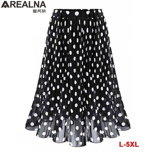 Röcke 5XL Korean Fashion Plissee Chiffon Damen Skifahren Sommer Elastische Taille Polka Dot Print Strand Skifahren 230727