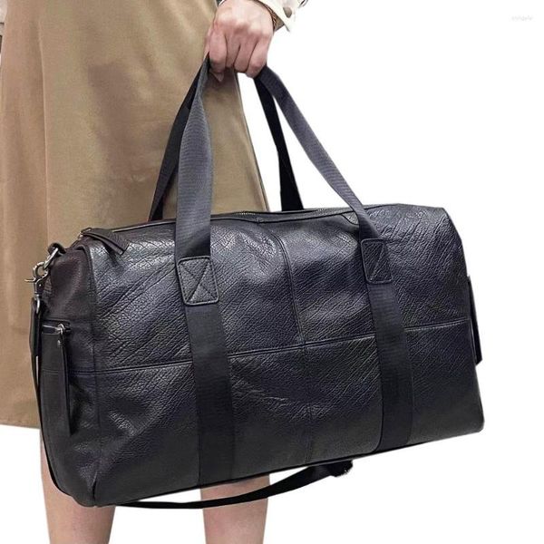 Bolsas Duffel Masculinas Qualidade Real Couro Viagem Bolsa de Bagagem Bolsa Feminina Bolsa de Viagem Casual Grande Fim de Semana