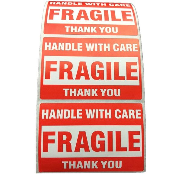 500 pezzi di avvertimento di imballaggio Stikcer Fragile Hands with Care with Thank You Etichetta adesivo 1 rotolo 2x3 pollici 51 x 76 mm 1827