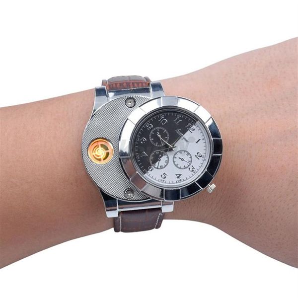 Мужские часы более легкие часы модные перезаряжаемые USB Электронные повседневные квартальные наручные часы ветропроницаемые плавкие сигареты Li2473