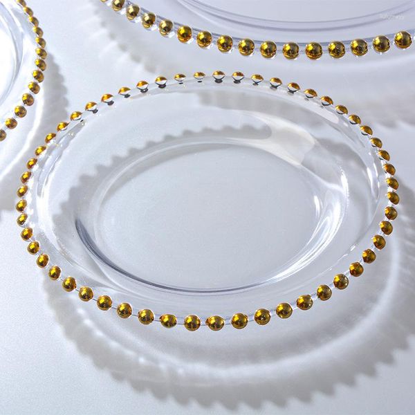 Teller Fabrik Großhandel 8 Zoll Gold Silber Rand Klare Perlenspitze Glasschale Platzteller