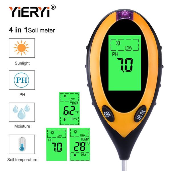 Medidores de ph Yieryi digital 4 em 1 medidor de ph do solo monitor de umidade temperatura luz solar testador para plantas de jardinagem agricultura com luz negra 230728