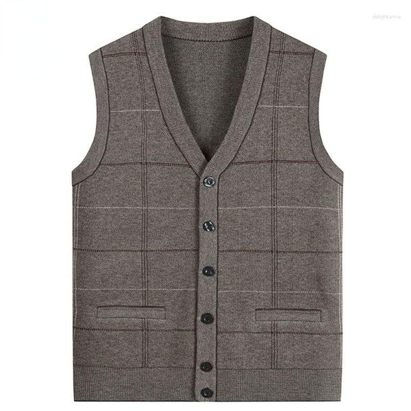 Gilet da uomo Top Quality Autum Fashion Brand Cardigan in lana Maglione con scollo a V Maglia da uomo Plaid Trendy Abbigliamento casual senza maniche A61