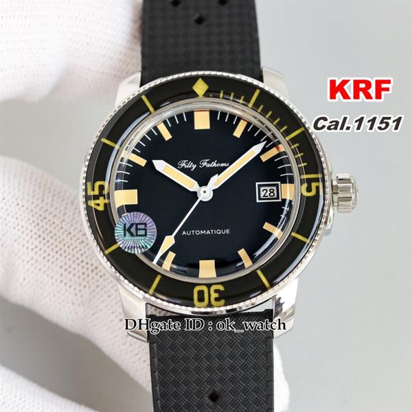 Relógio KRF Fifty Fathoms Barakuda 5008B-1130-B52A Cal 1151 Relógio masculino automático Mostrador preto 40 Relógios masculinos de 3 mm Correia de borracha 294t