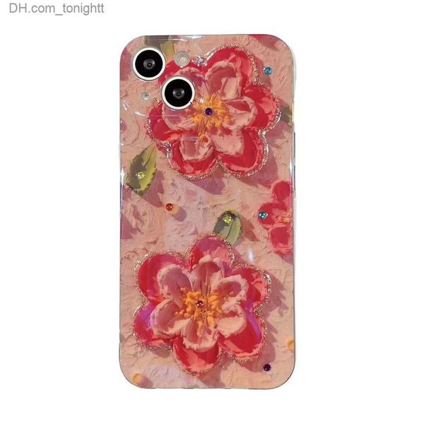 Handyhüllen Ölgemälde Blume Weiche IMD TPU Hüllen für iPhone 14 Plus 13 Pro MAX 12 11 X XR XS 8 7 Feines Loch Mode Stilvolles Blumenrosa Z230731