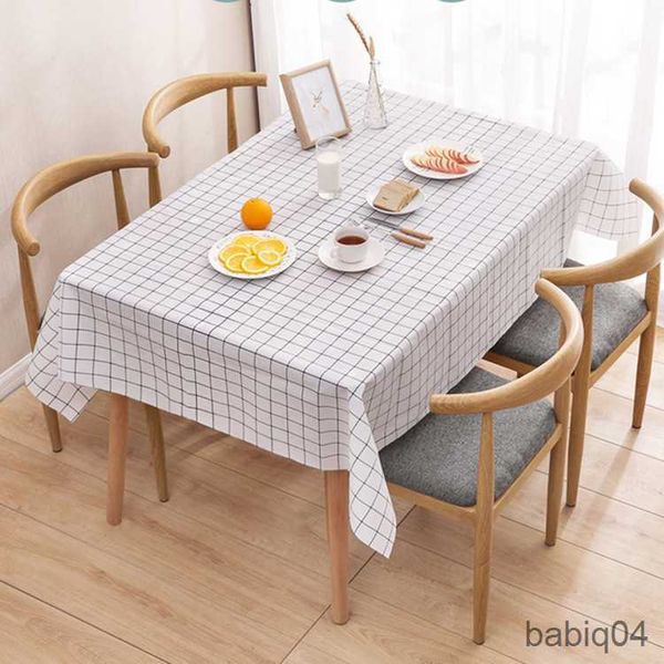 Toalha de Mesa de Plástico Retângulo Grade Impressa Toalha de Mesa Impermeável à Prova de Óleo Cozinha Mesa de Jantar Capa Tapete Anti-incrustante R230726