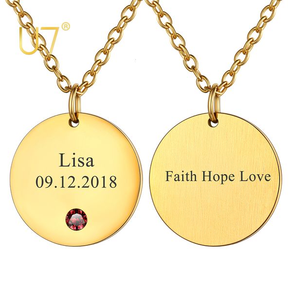 Collane con ciondolo U7 Collana con disco con incisione personalizzata Collana con ciondolo a forma di cerchio personalizzato con incisione con nome Data Posizione Donna Uomo Collane con pietra portafortuna 230728